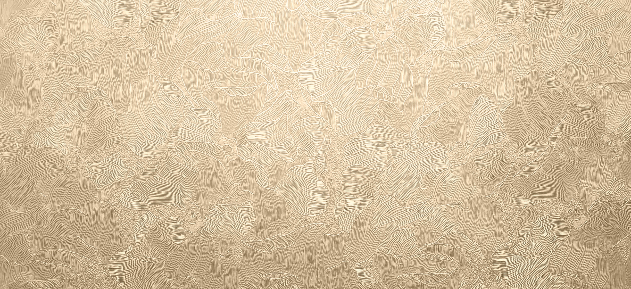 Textured floral pattern in warm beige tones.