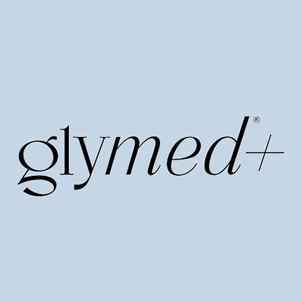 Glymed+ logo on light blue background