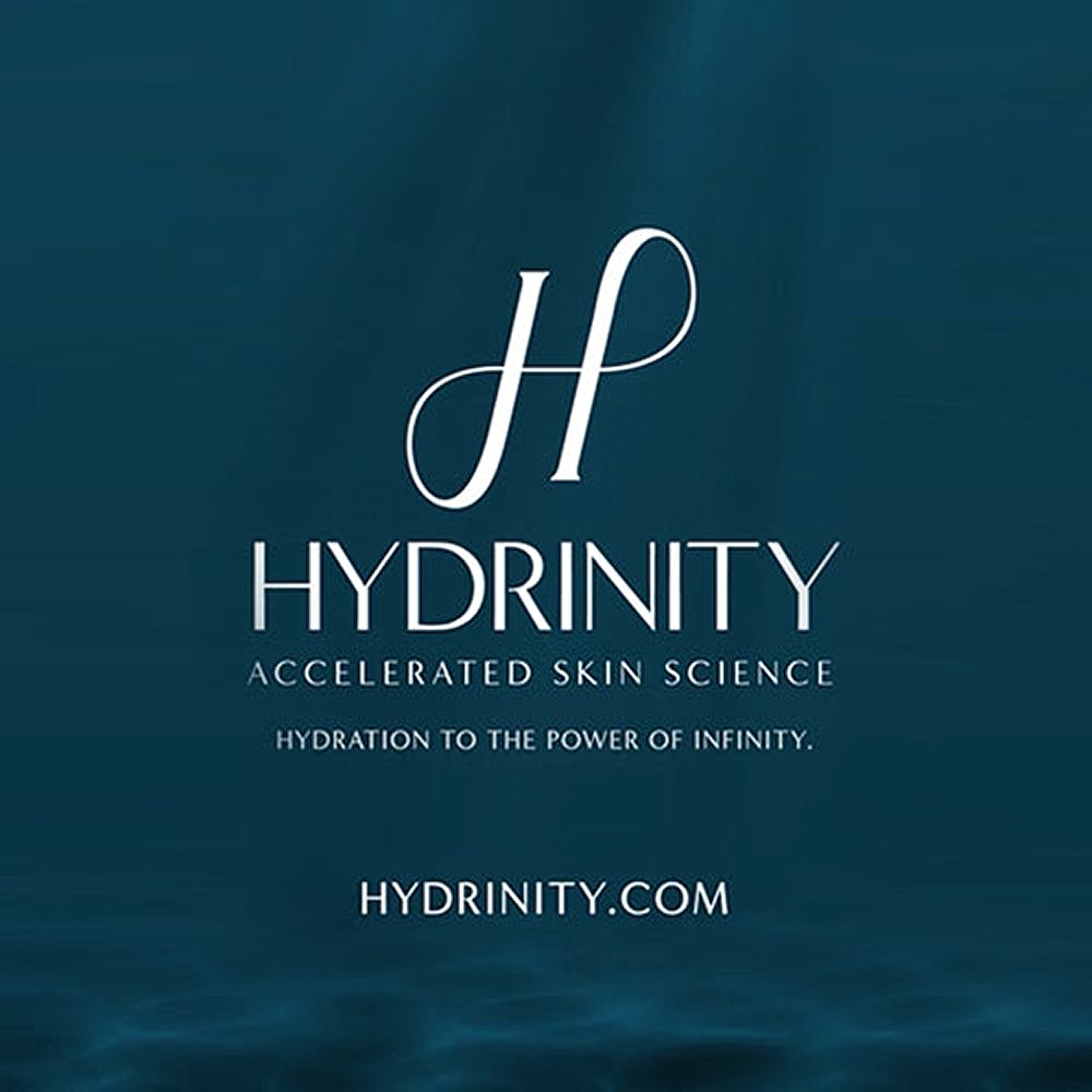 Hydrinity logo with hydration tagline and website.