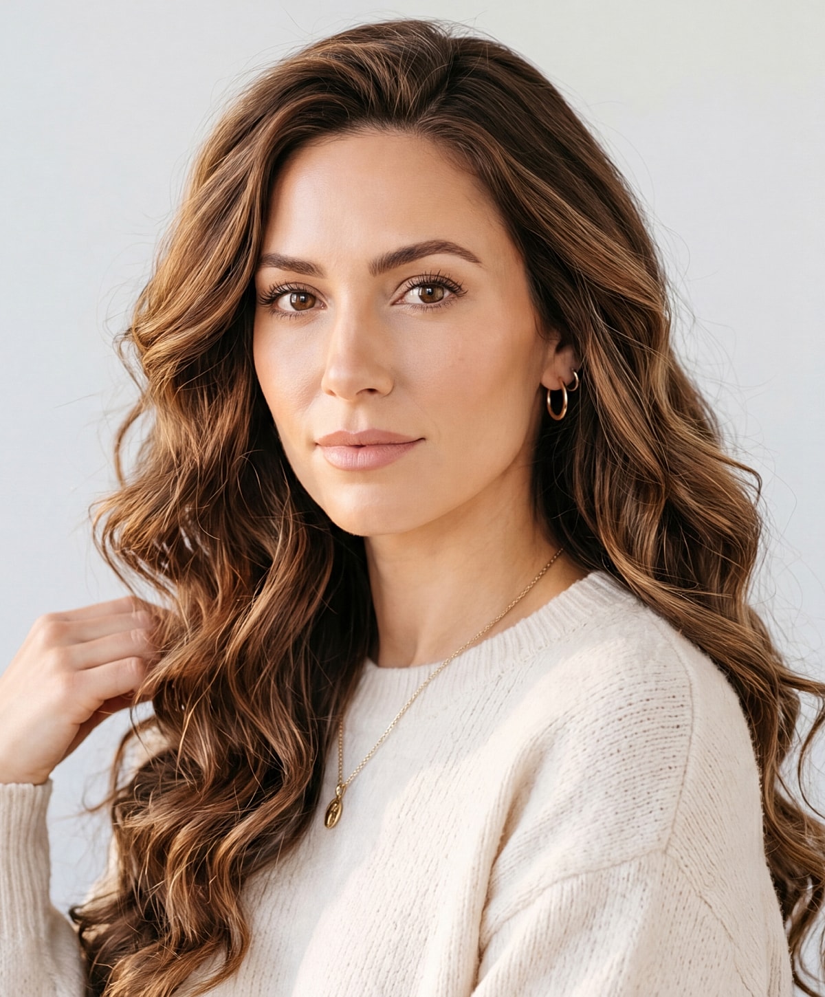 Close-up portrait of a woman with elegant hairstyle.