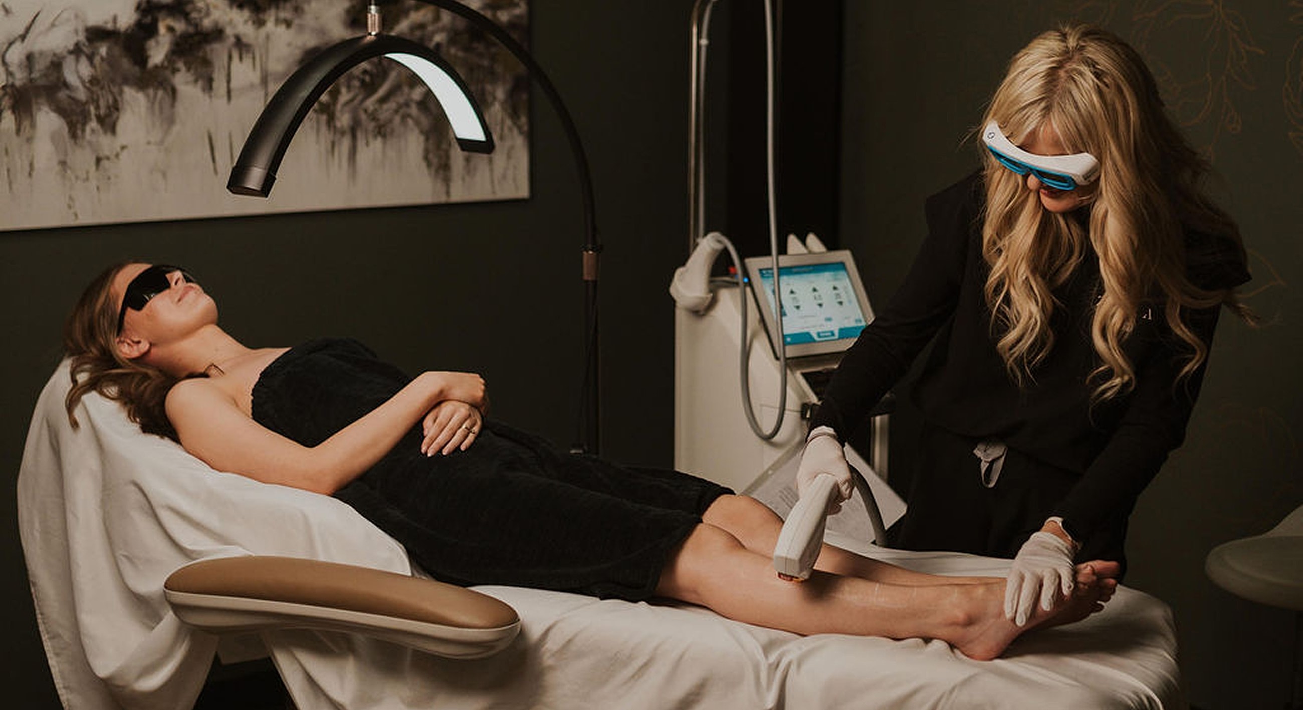 Laser treatment session for hair removal procedures.